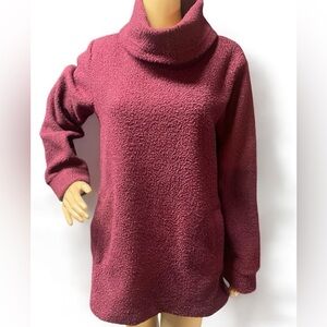 Lands End cowl neck, maroon, long sleeve tunic, size M